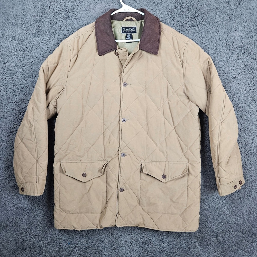 Ocean Pacific Mens Quilted Barn Jacket Brass Tan Brown Collar OL9600 Size L